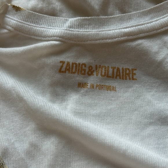Zadig and Voltaire Shirt Tam Gold Tank Top Hand Painted Modal White Sz S NEW - Picture 10 of 14